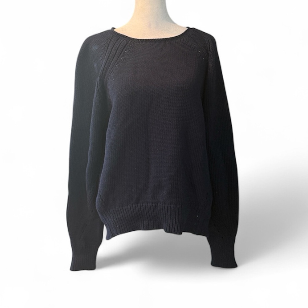 J Crew Woman's Sweater with pointelle stitching Sz Medium J6381 Navy NWT - Picture 1 of 11